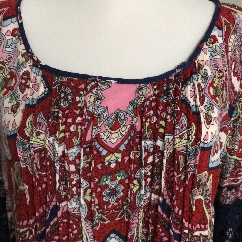 Bila cold shoulder red and navy Boho top - Picture 4 of 8